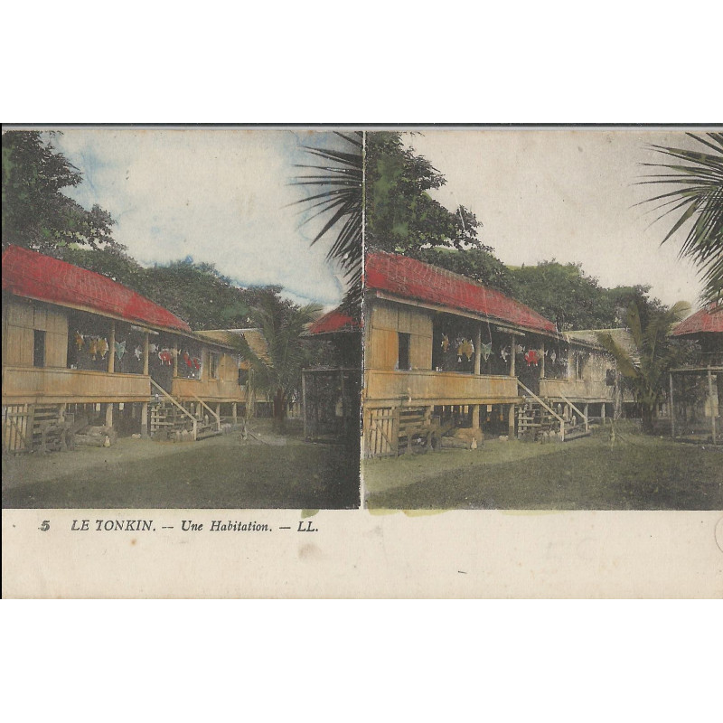 CPA Stéréo - Le  Tonkin - Une Habitation